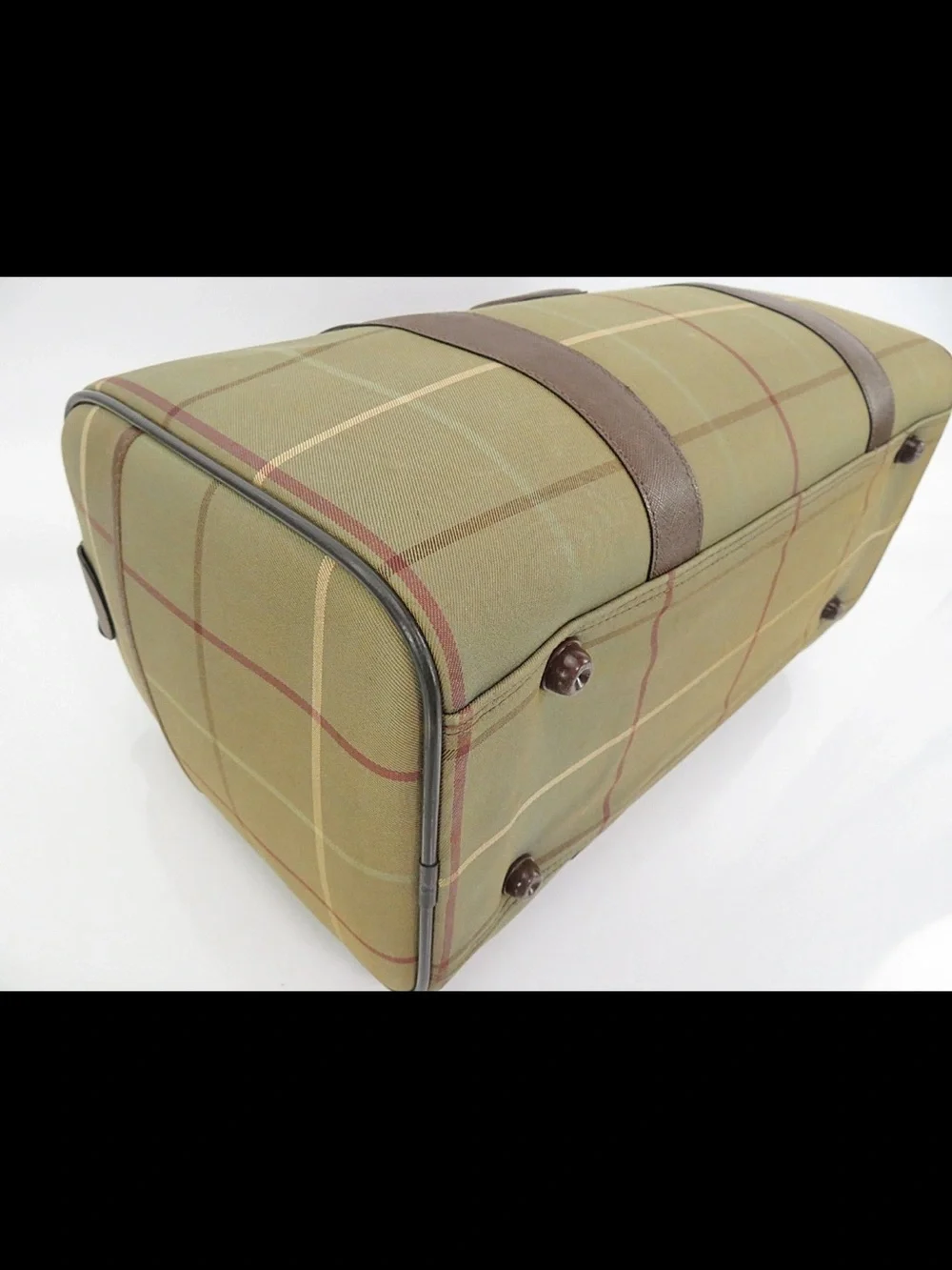 Burberry Olive and Brown Check Duffel Bag